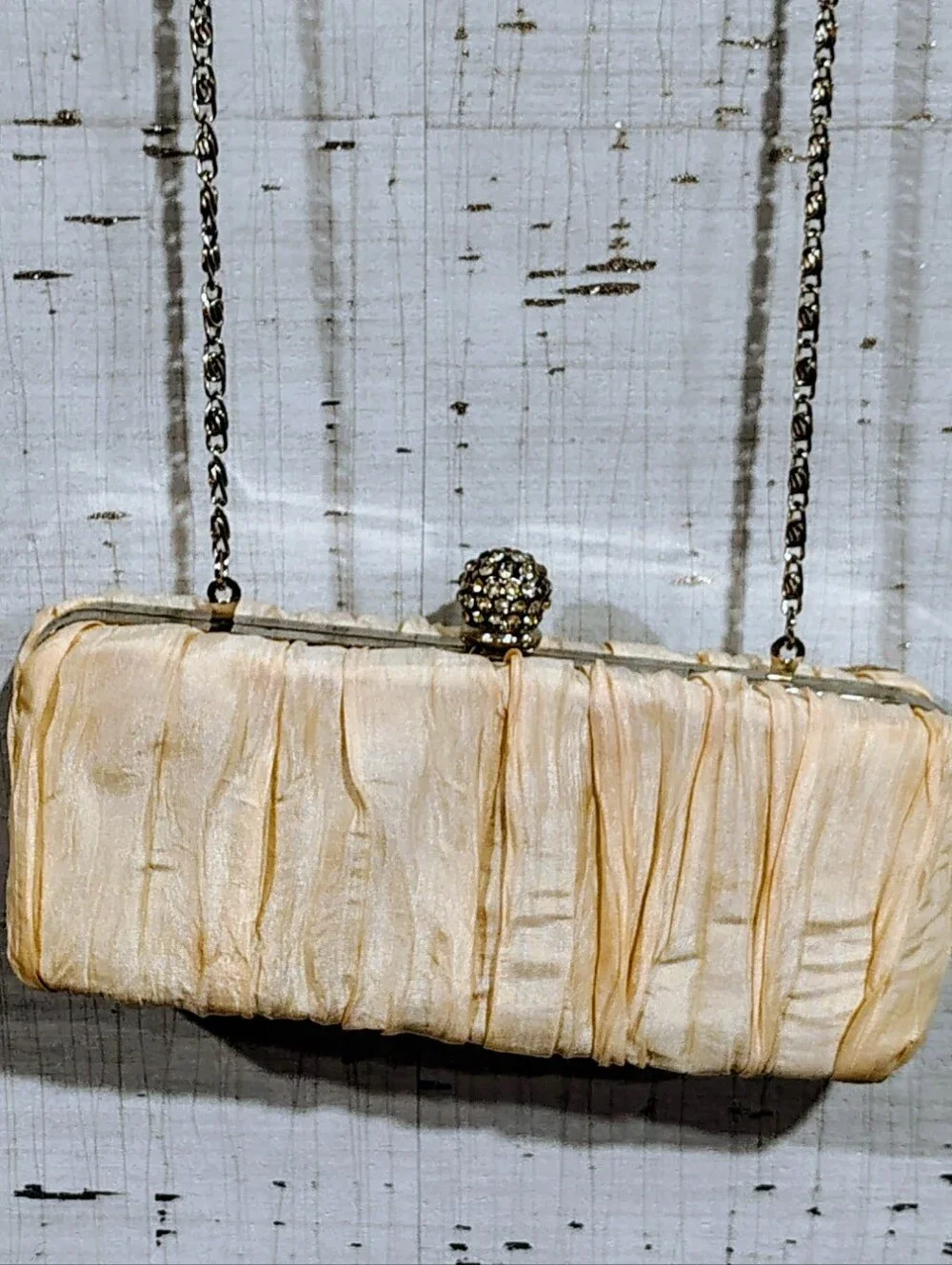 Y2K Jessica McClintock VTG Ivory Evening Bag, Rhinestone Clasp Clutch Crossbody